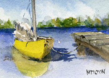 Yellow Sailboat Mary Tilton Waterloo WI watercolor  SOLD